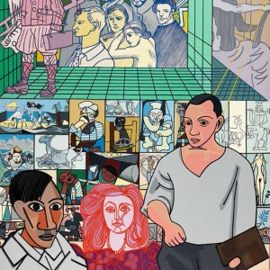 Erró, Picasso Antibes (détail), 1982, 195,5 x 132 cm, peinture glycérophtalique sur toile, Musée Picasso Antibes© Adagp, Paris / CNAP / photo Yves Chenot