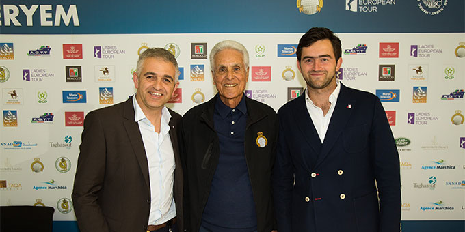 De gauche à droite : Ivan Khodabakhsh, PDG du Ladies European Tour, Mustapha Zine, Vice-président adjoint de l'association Hassan II Golf Trophy et Sebastian Pinzón, Directeur de l'événement pou La Pradera de Potosi. 
